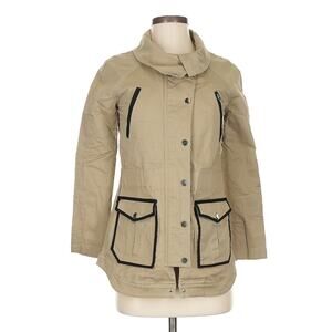 Veronica Beard Khaki Utility Jacket Black Trim Sz 0 Cotton Blend Minimalist Chic